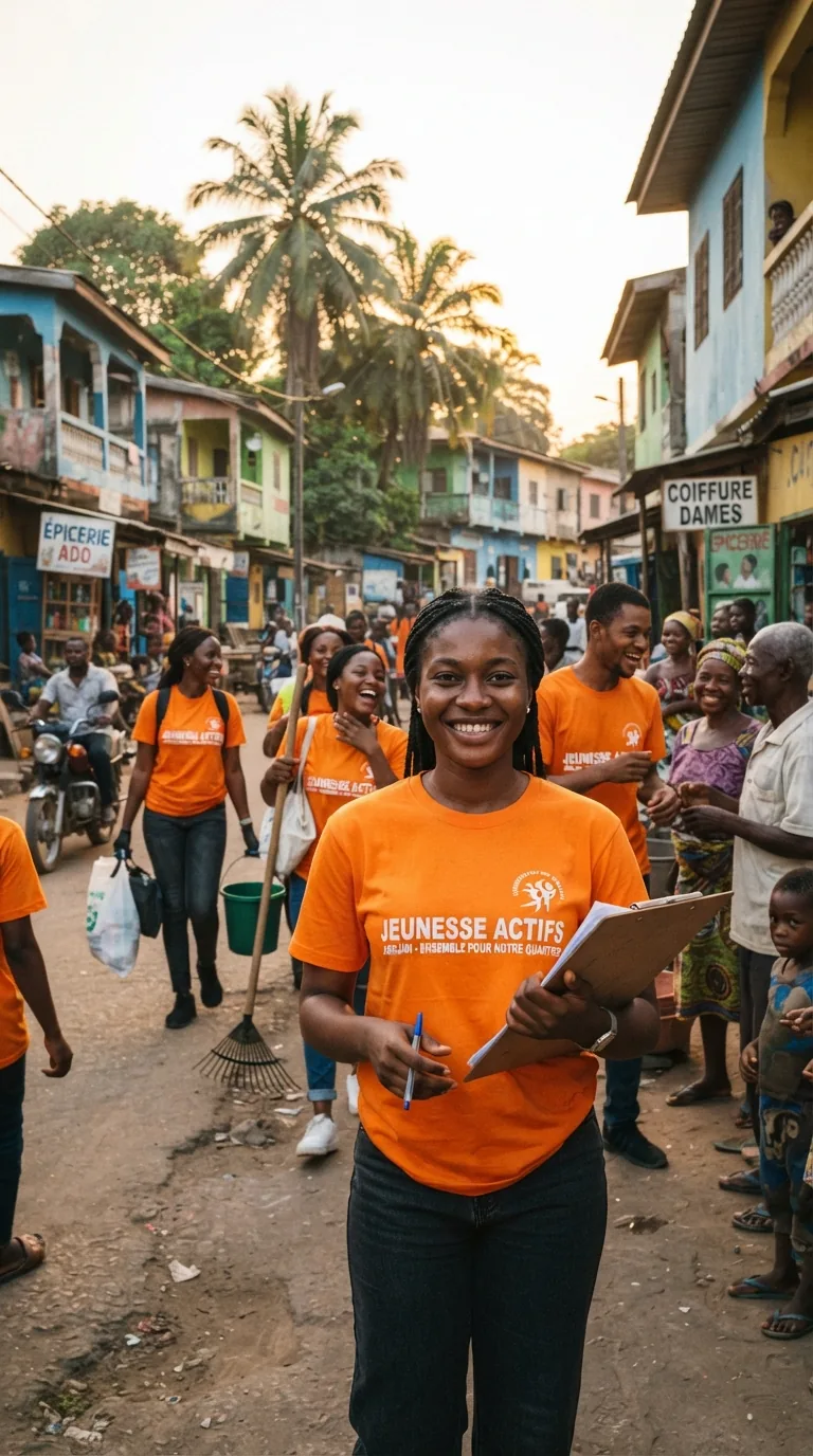De jeunes volontaires en tee-shirt orange lors d'une action de terrain.